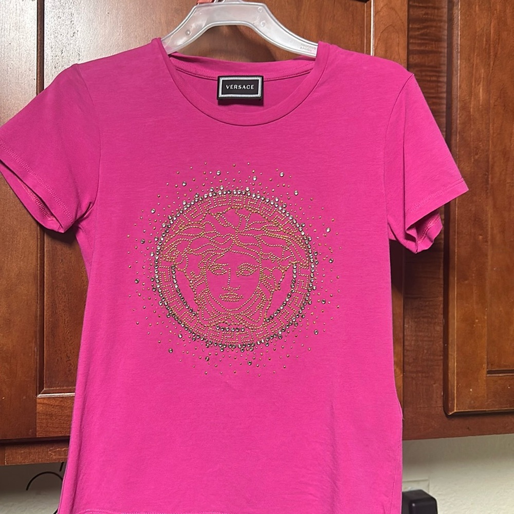 Versace pink embellished t-shirt